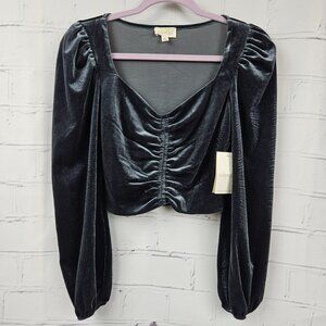 Ruched Velvet Long Sleeve Crop Top Shirt Meraki Womens S Fairy Grunge Y2K NWT